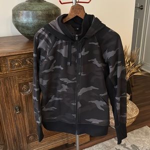 Athleta Black Camo Print Full Zip Sweatshirt